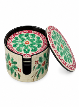Bộ lót ly tròn khảm ốc 6pcs (có nắp) - Coasters