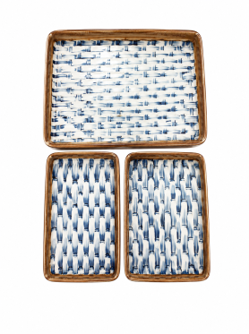 Bộ khay mây chữ nhật khảm xà cừ 3pcs - Rattan tray