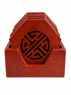 Bộ lót ly gỗ lục giác họa tiết 6pcs - Coasters