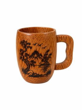 Cốc gỗ dừa khắc hình có quai 8cm - Cup
