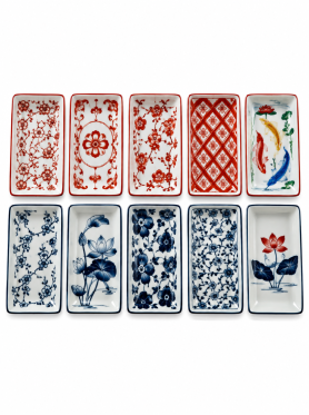 Bát Tràng đĩa gia vị chữ nhật vẽ hoạ tiết 6x9cm - Plates