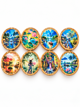Lót ly mây tròn họa tiết 10cm - Coasters
