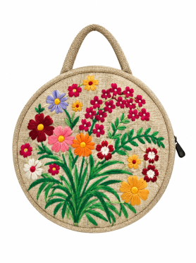 Túi vải tròn quai xách thêu hoạ tiết - Bags