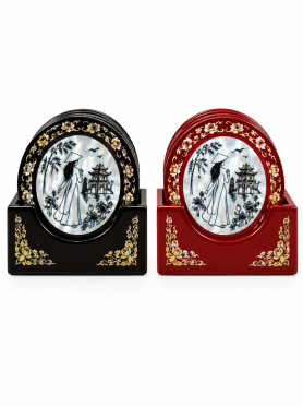 Bộ lót ly tròn sơn mài khảm ốc áo dài 6pcs - Lacquer coasters