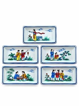 Bát Tràng đĩa gia vị vẽ hoạ tiết áo dài 6x9cm - Plates