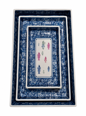 Bộ khay chữ nhật khảm xà cừ có tay cầm 3pcs (3CN) 36x30x25cm - Trays