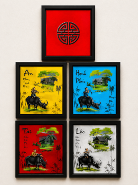Bộ lót ly vuông sơn mài đồng quê 6pcs - Lacquer coasters