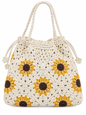 Túi macrame quai xách vành V đan hoa ô - Bags
