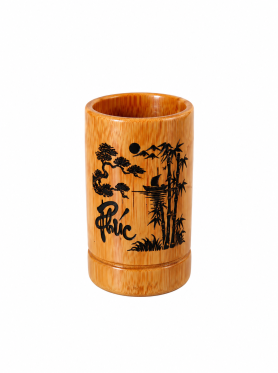 Ly gỗ dừa trụ tròn viền khắc hình - Coconut wood cup