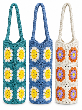 Túi macrame quai xách vành V đan hoa ô - Bags