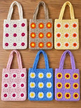 Túi macrame chữ nhật quai xách đan hoa ô (9 ô) - Bags