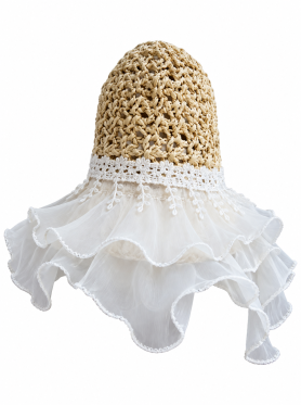 Mũ cói vành nhỏ viền voan đính châu - Hats