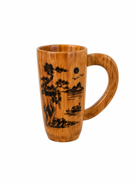 Ly gỗ dừa cao khắc hình có quai 11cm - Coconut wood cup