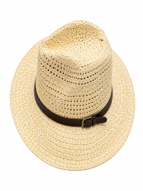 Mũ cao bồi cói vành rộng đan thưa (đai da) - Hats