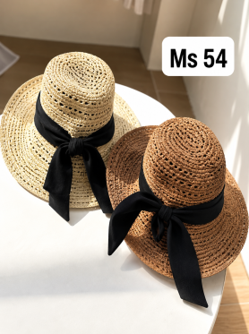 Mũ cói vành rộng thắt nơ vải - Hats