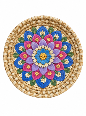 Lót ly mây tròn vẽ họa tiết 11cm (dĩa) - Coasters